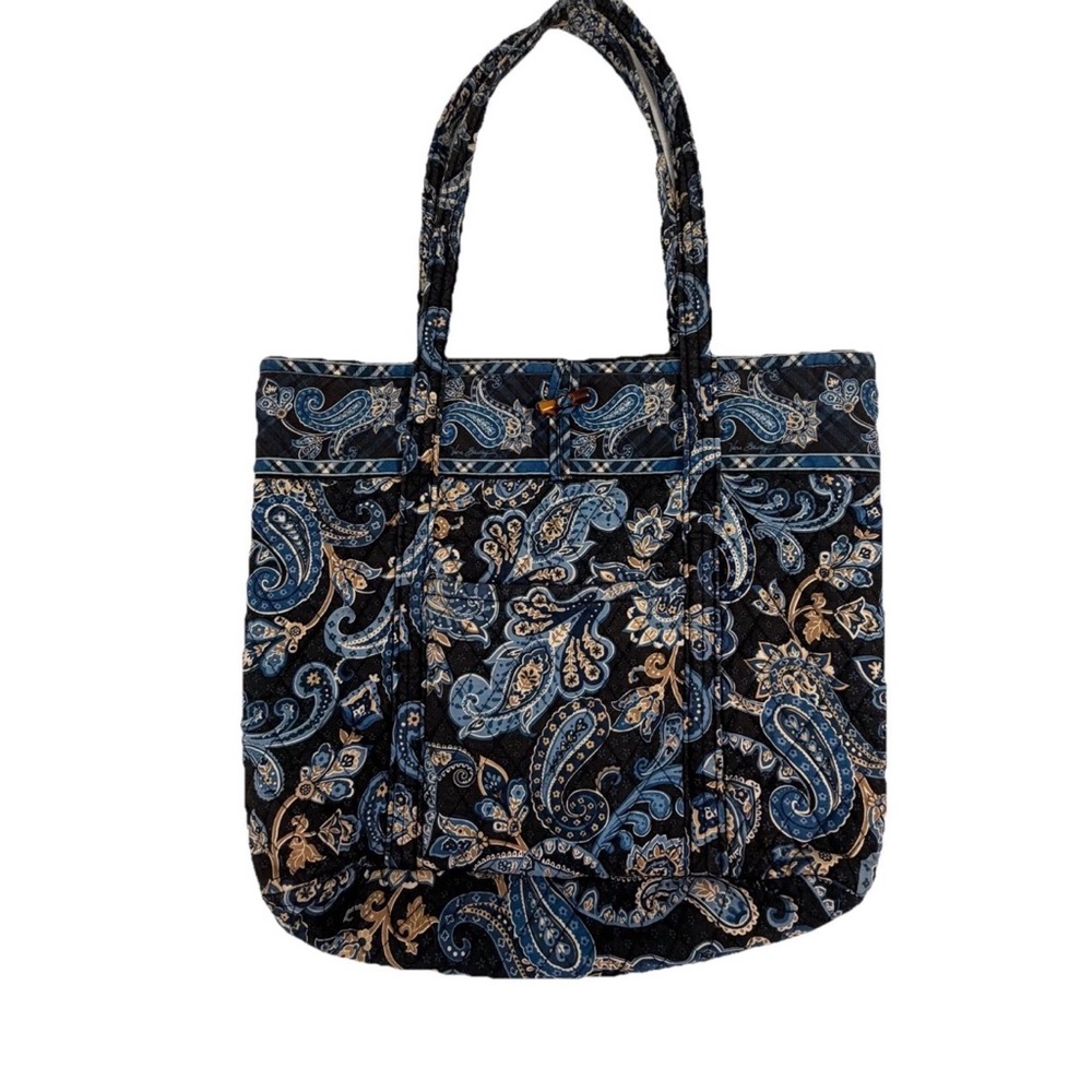 Vera Bradley Quilted Paisley Tote in Navy, Light Blue, and Tan